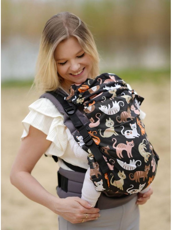 Adjustable Baby Carrier Grow Up: Cats on black