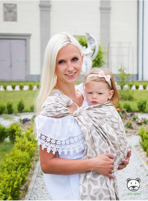 Chusta do noszenia dzieci MITSU RING (ecru) - 100% Bawełna, chusta kółkowa, rozmiar: 2,1 m, splot żakardowy