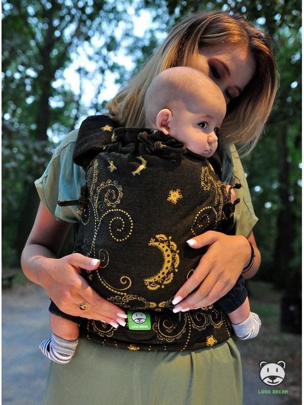 Adjustable Baby Carrier Multi Size: Black and Gold, 100% cotton, jacquard