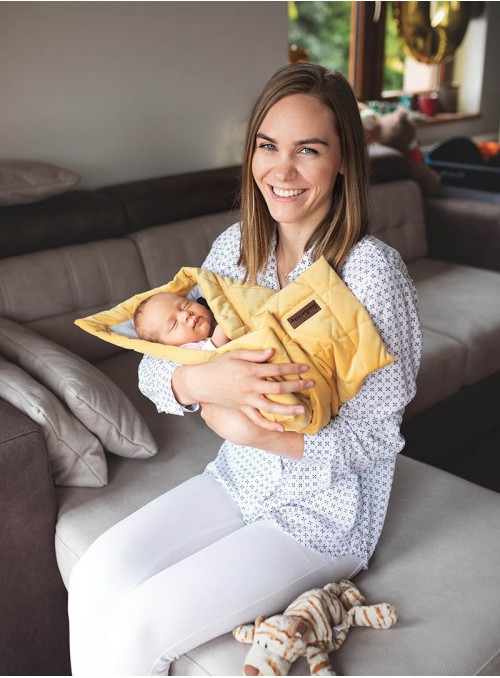 Kołderka dwustronna Kinder Hop Triangles Mustard - Minky/bawełna