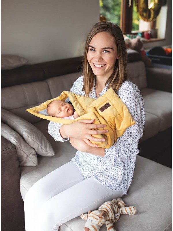 Triangles Mustard double-sided quilt - Minky/cotton