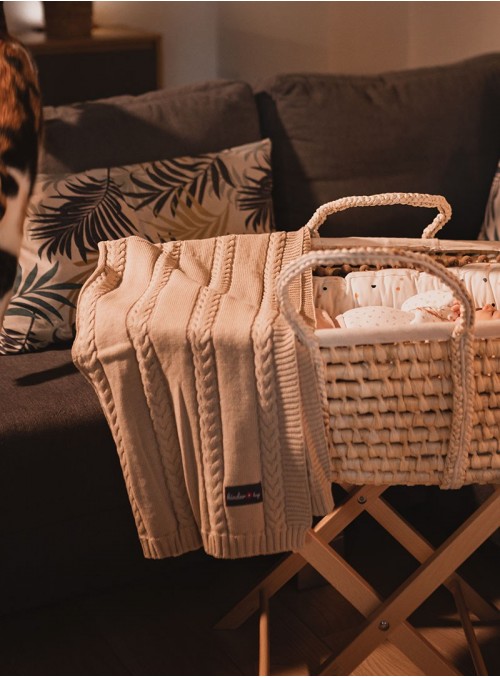 Beige knitted baby blanket, 100% cotton, 90x65 cm