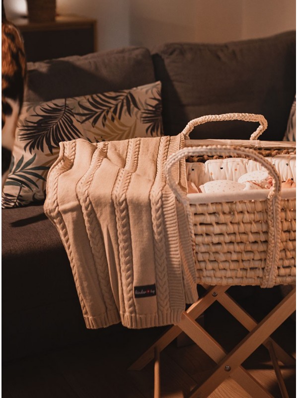 Beige knitted baby blanket, 100% cotton, 90x65 cm
