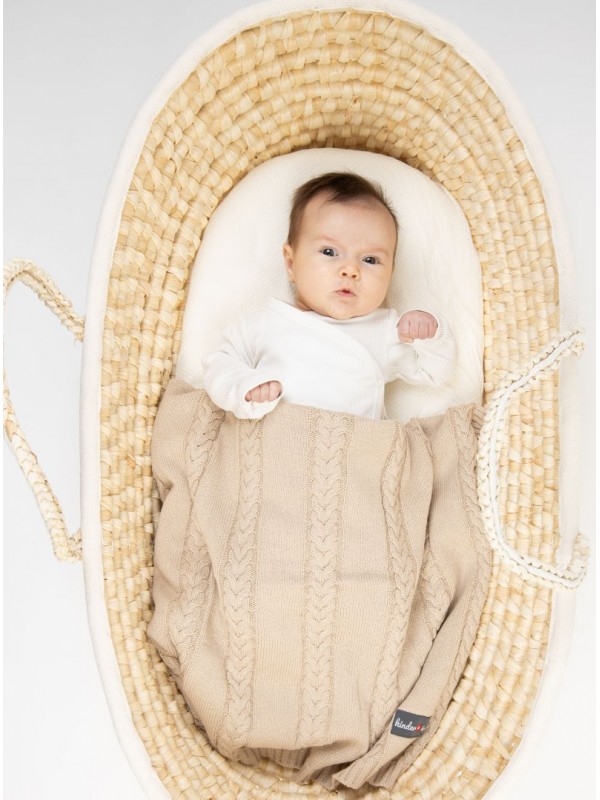 Beige knitted baby blanket, 100% cotton, 90x65 cm