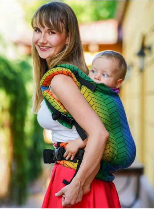 Adjustable Baby Carrier Grow Up Wrap: Big Herringbone Rainbow Intensive