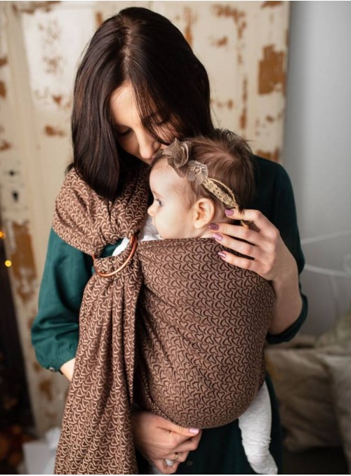 LITTLE HEARTS RING (brown) - 80% Cotton, 20% linen, ring slings, size: 2,1 m, weave jacquard